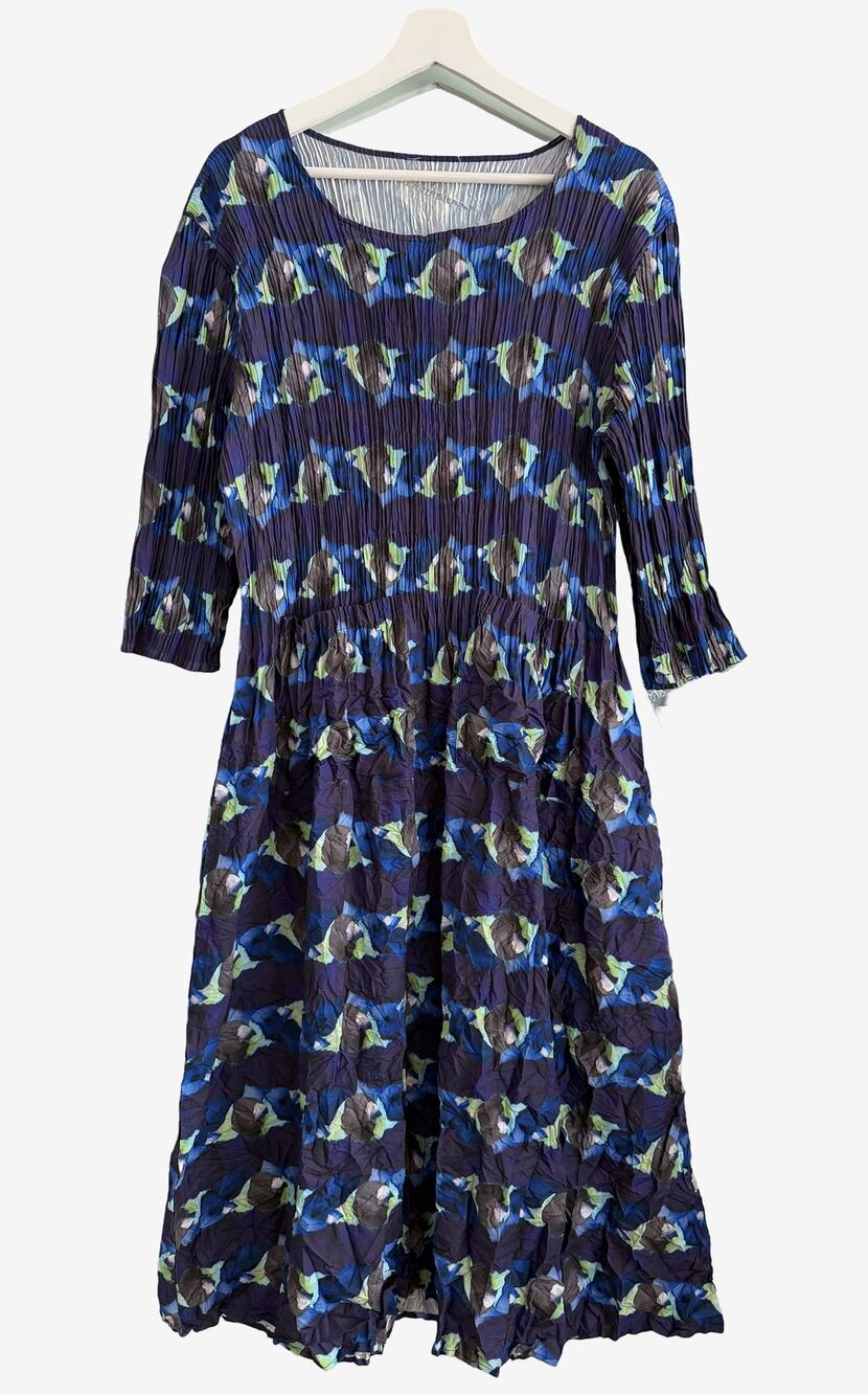 Alquema Crinkle Pleated 3/4 Sleeve Smash Pocket Dress 36" Bust
